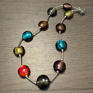 Glass Coin Beads Necklace multicoloured 18 inches